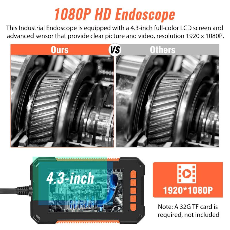 8mm 1080P HD Industrial Endoscope 2 Million Hand-held Portable Pipeline Borescope Camera Inspection Tool 2M