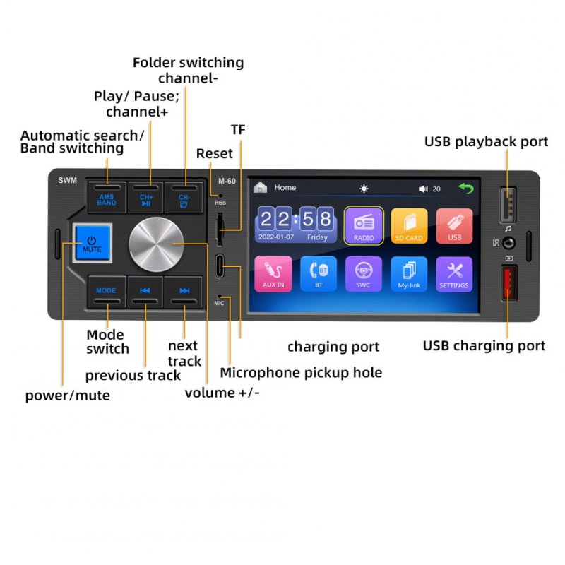 M-60 Touch-screen 4-inch High-definition Dual Usb Car Mp5 Player Bluetooth-compatible Hands-free Fm Audio 