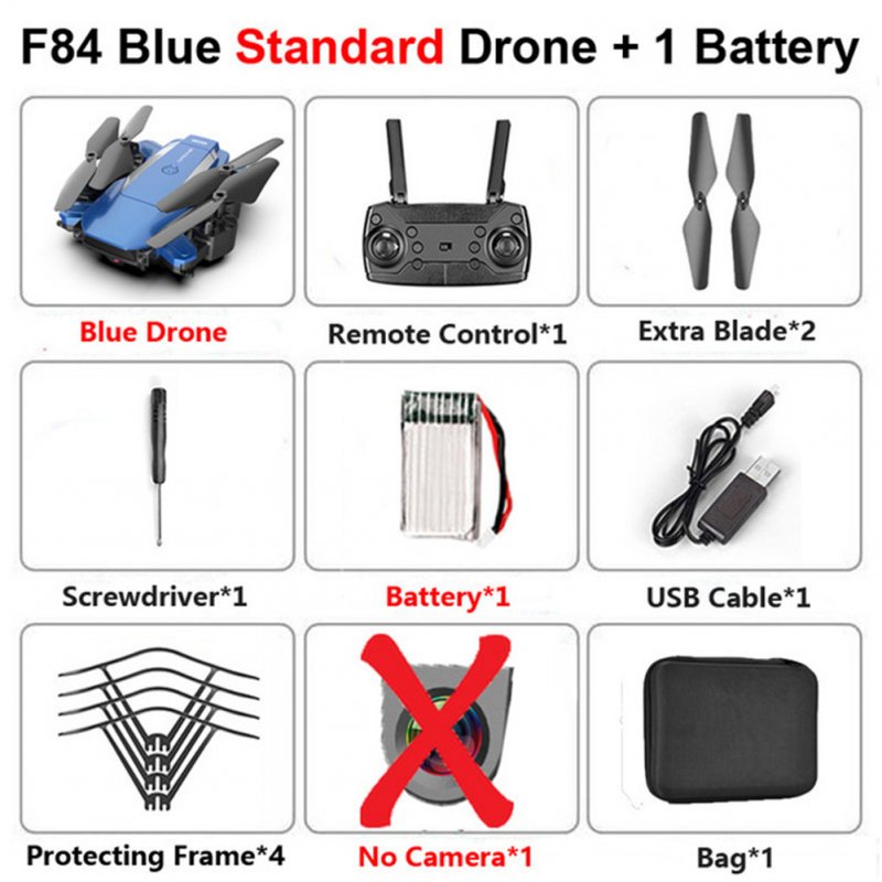 F84 Quadcopter Wireless RC Drone With 4K/5MP/0.3MP HD Camera WiFi FPV Helicopter Foldable Airplane For Children Gift Toy blue_No camera 1B