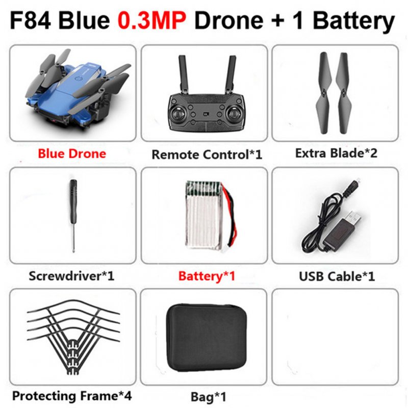 F84 Quadcopter Wireless RC Drone With 4K/5MP/0.3MP HD Camera WiFi FPV Helicopter Foldable Airplane For Children Gift Toy blue_0.3MP 1B