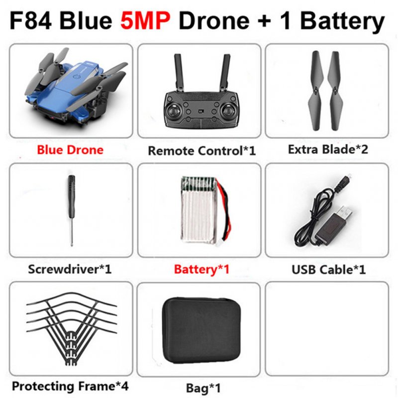 F84 Quadcopter Wireless RC Drone With 4K/5MP/0.3MP HD Camera WiFi FPV Helicopter Foldable Airplane For Children Gift Toy blue_5MP 1B