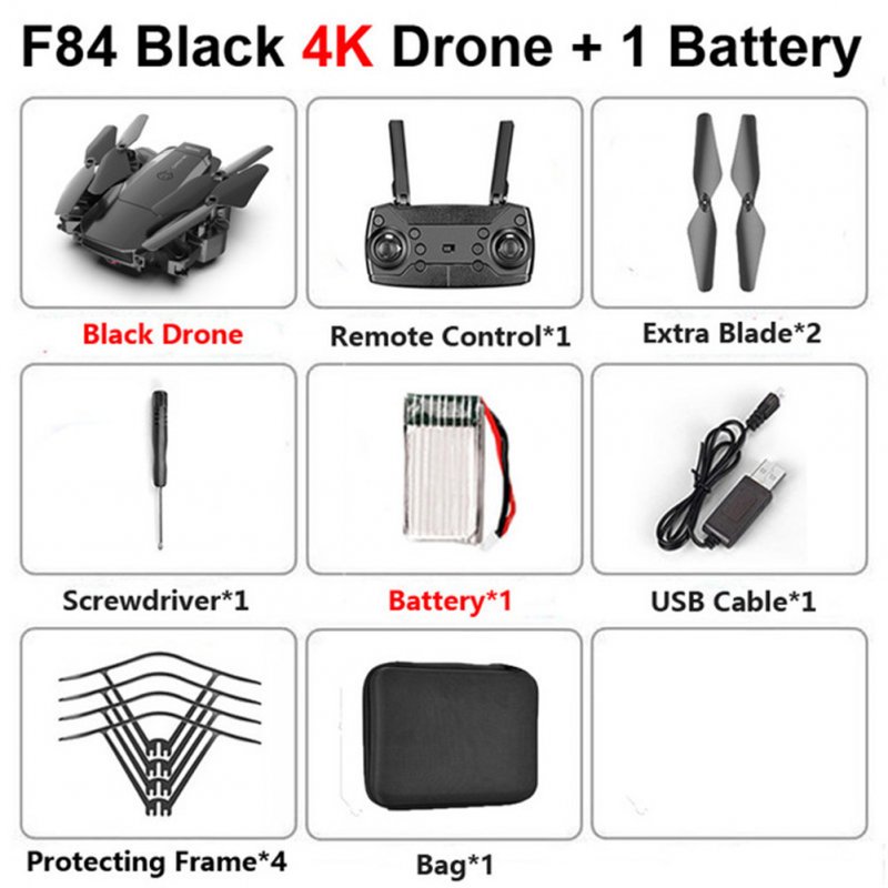 F84 Quadcopter Wireless RC Drone With 4K/5MP/0.3MP HD Camera WiFi FPV Helicopter Foldable Airplane For Children Gift Toy black_4K 1B
