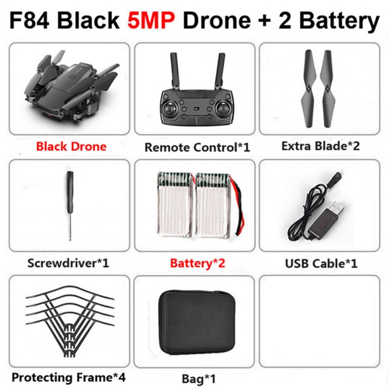 F84 Quadcopter Wireless RC Drone With 4K/5MP/0.3MP HD Camera WiFi FPV Helicopter Foldable Airplane For Children Gift Toy black_5MP 2B
