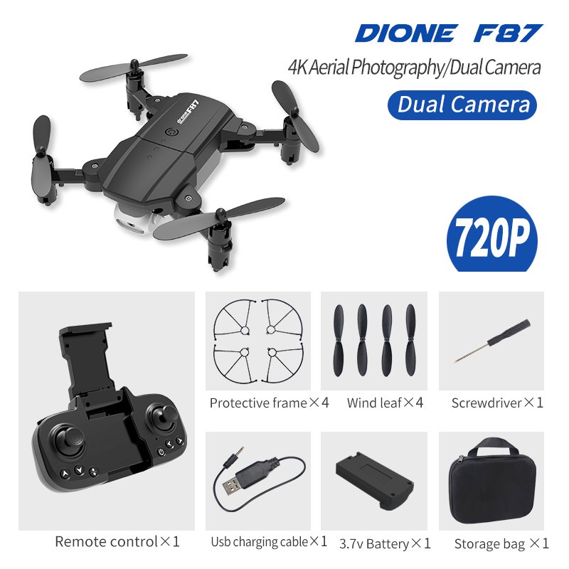 F87 Front+ Bottom Dual Camera Lens 720P/4K wifi fpv RC Drone Black 720P dual camera