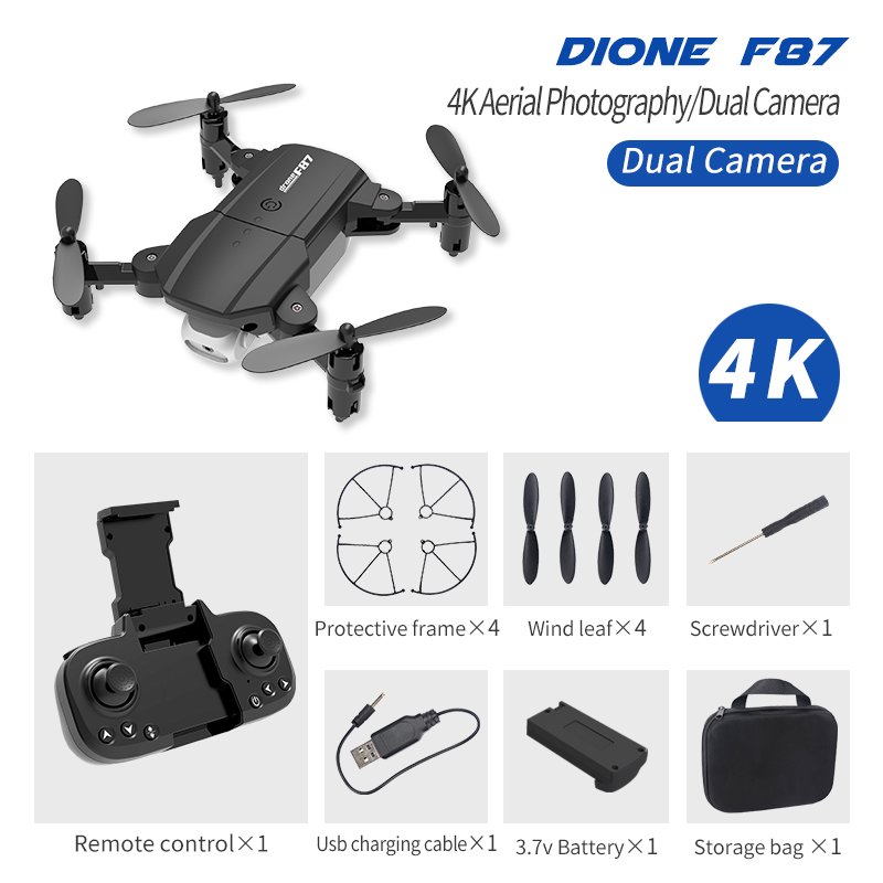 F87 Front+ Bottom Dual Camera Lens 720P/4K wifi fpv RC Drone Black 4K dual camera