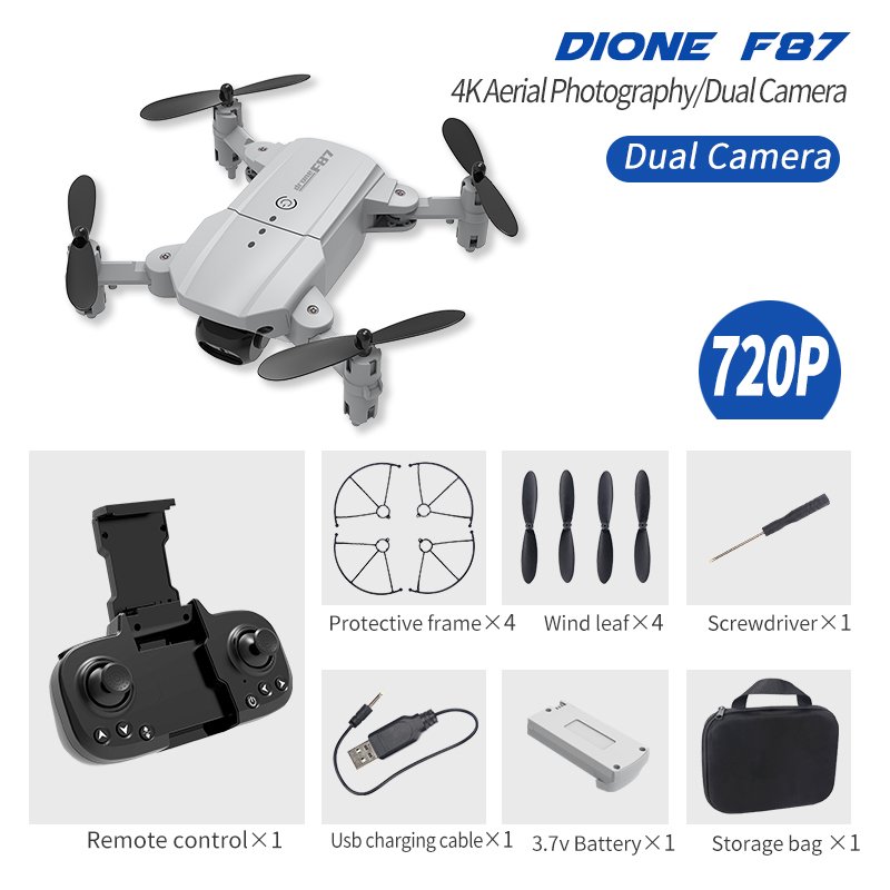 F87 Front+ Bottom Dual Camera Lens 720P/4K wifi fpv RC Drone Gray 720P dual camera