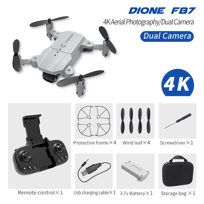 F87 Front+ Bottom Dual Camera Lens 720P/4K wifi fpv RC Drone Gray 4K dual camera