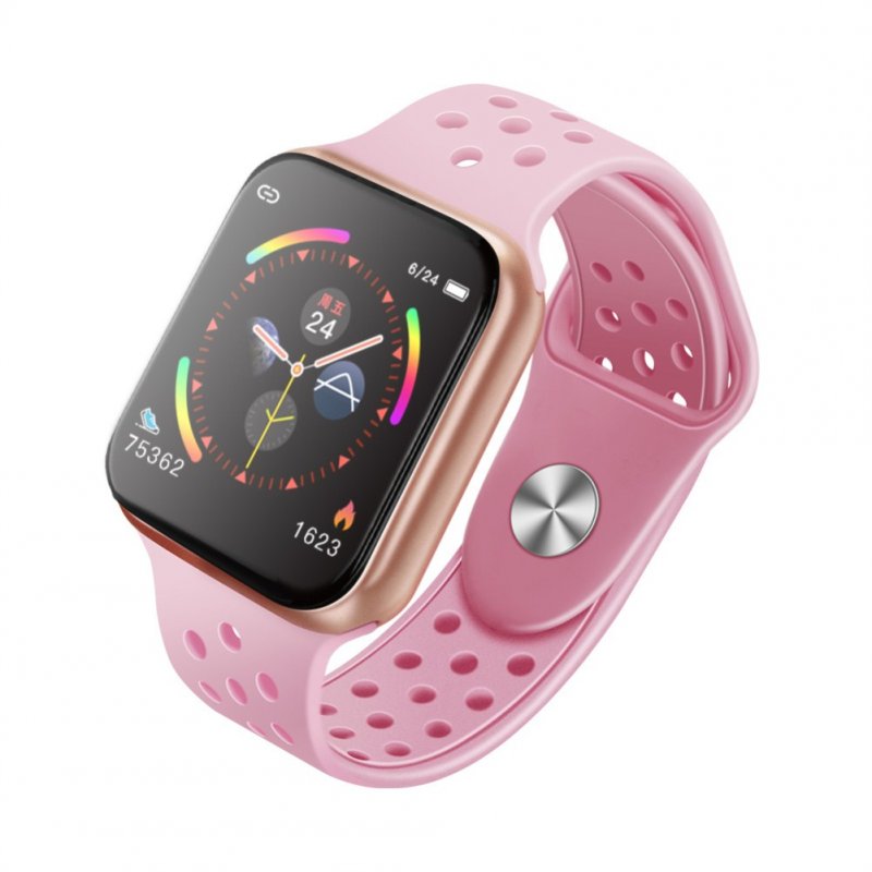 F9 Smart Bracelet Full Color Screen Touch Smartwatch Multiple Motion Patterns Heart Rate Blood Pressure Sleep Monitor  Gold shell pink belt