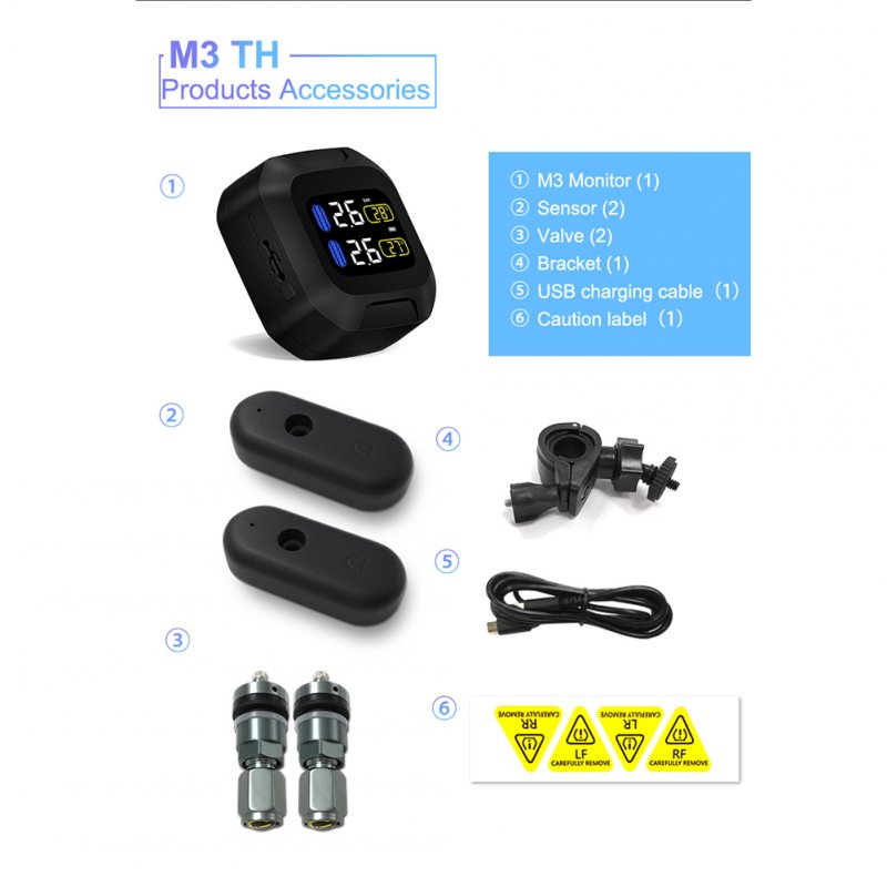 M3 Waterproof Motorcycle Real Time Tire Pressure Monitoring System TPMS Wireless LCD Display black_M3-TH