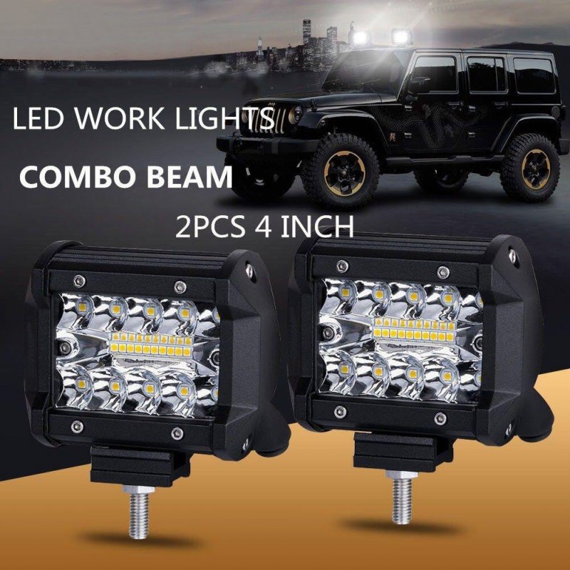 2 pcs 4 Inch 200W LED Work Light Bar Pods Flush Mount Combo Driving Lamp 12V 