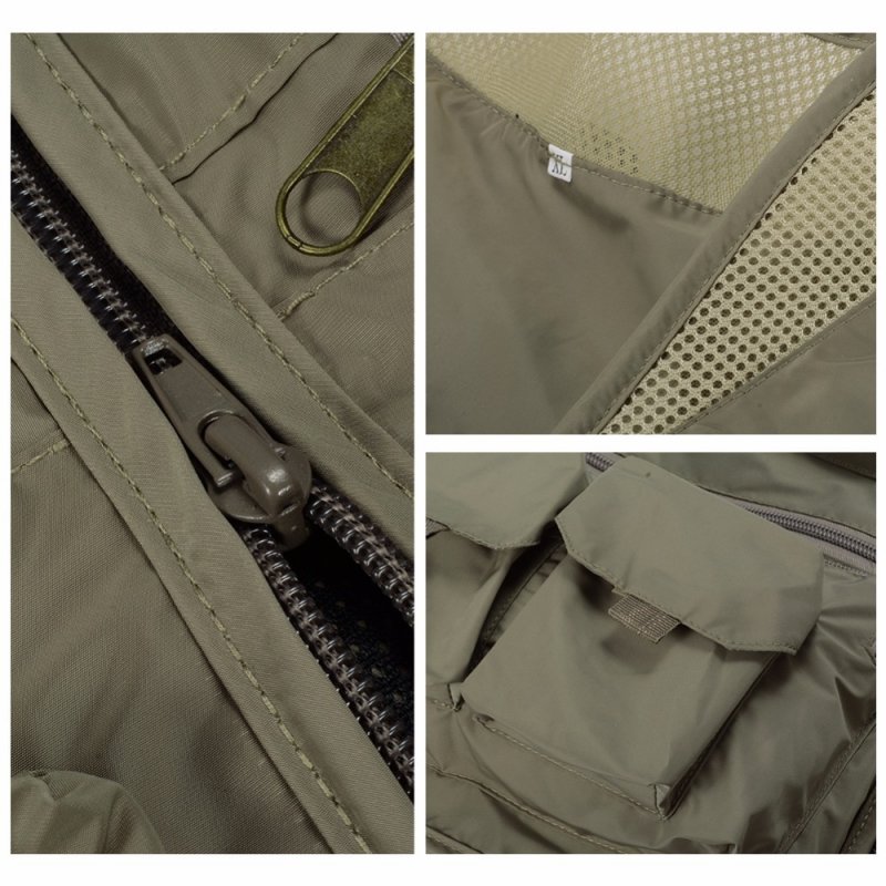 Men's Multifunction Pockets Travels Sports Fishing Vest Outdoor Vest L Khaki78Q4