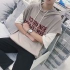 Fake Two-piece Short Sleeves Sweater Loose Casual Pullover Top with Letters Decor for Man gray_M