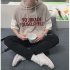 Fake Two piece Short Sleeves Sweater Loose Casual Pullover Top with Letters Decor for Man gray M