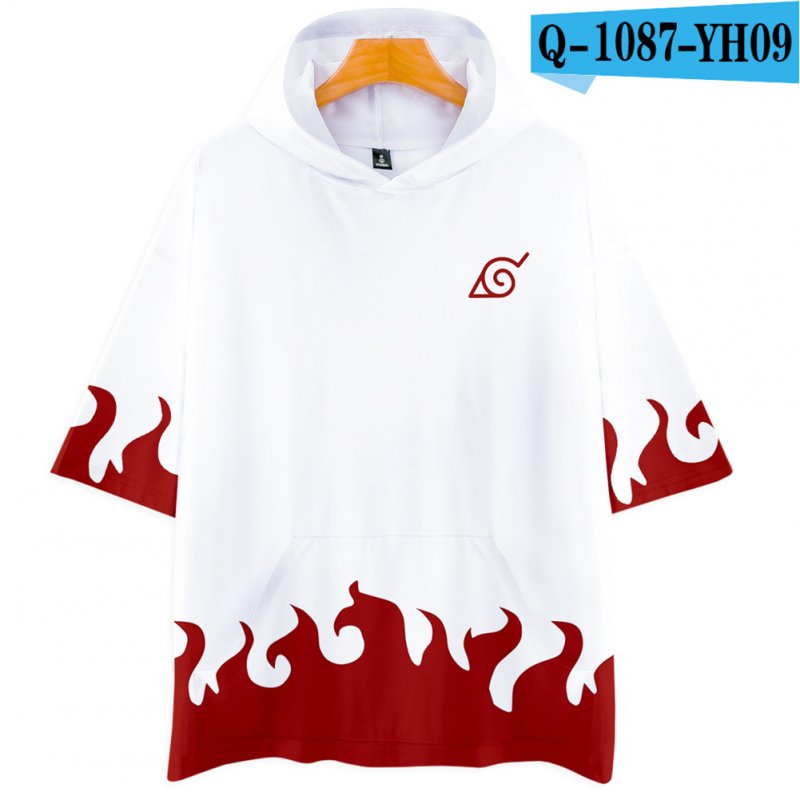 Fashion 3D Anime Naruto Pattern Color Hooded Short Sleeve T-shirt Q-1087-YH09 white_S