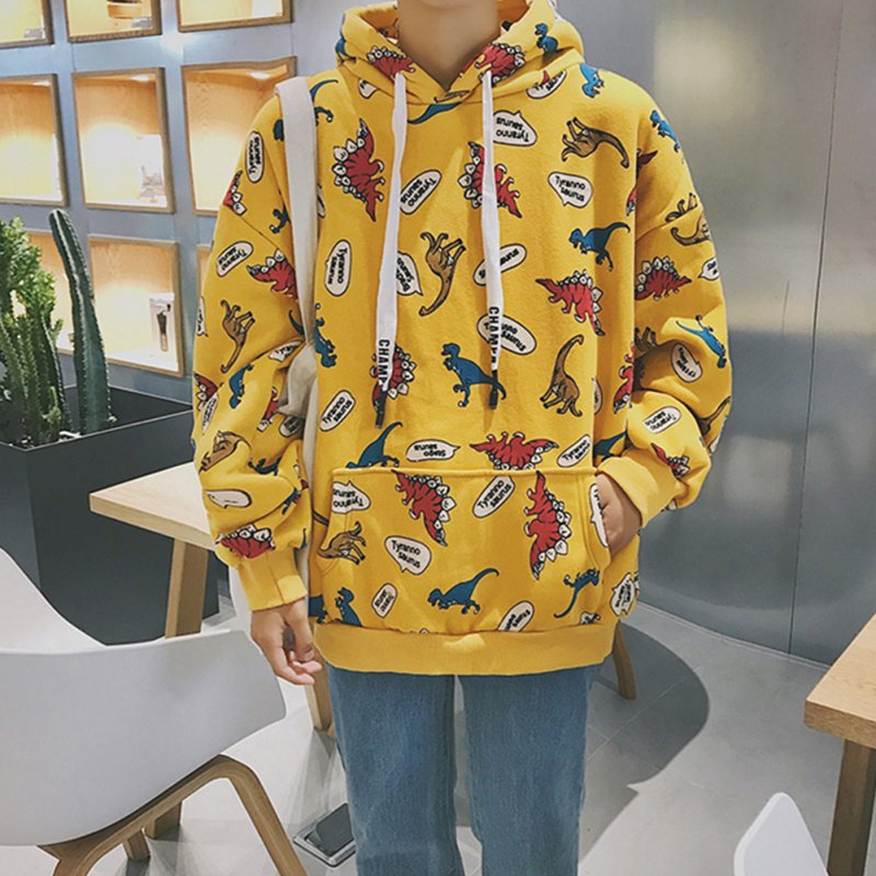 Fashion 3D Printing Loose Hooded Sweatshirts for Students Lovers Autumn Winter Wear yellow_M
