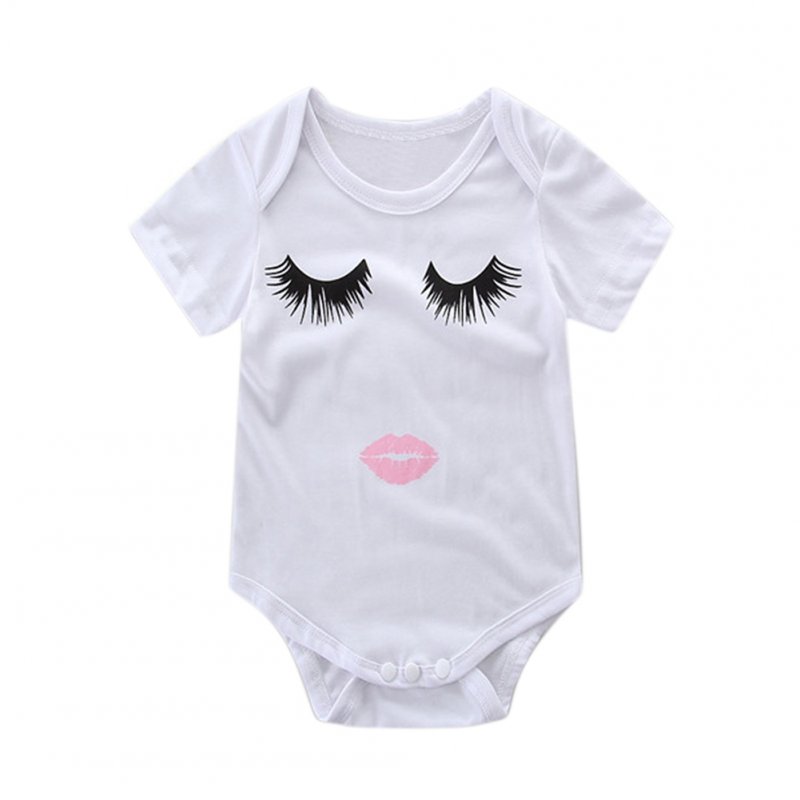 Fashion Baby Jumpsuit Parent-child Clothing Mother Short Sleeve T-shirt Cotton Sweat Absorbent Lips Eyes Pattern Baby Romper_ 70