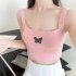 Fashion Butterfly Embroidered Crop Top For Women Trendy Multi color Retro Casual Sleeveless Tank Tops White One size