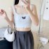 Fashion Butterfly Embroidered Crop Top For Women Trendy Multi color Retro Casual Sleeveless Tank Tops White One size