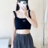 Fashion Butterfly Embroidered Crop Top For Women Trendy Multi color Retro Casual Sleeveless Tank Tops White One size
