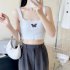Fashion Butterfly Embroidered Crop Top For Women Trendy Multi color Retro Casual Sleeveless Tank Tops White One size