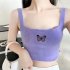 Fashion Butterfly Embroidered Crop Top For Women Trendy Multi color Retro Casual Sleeveless Tank Tops White One size
