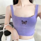 Fashion Butterfly Embroidered Crop Top For Women Trendy Multi-color Retro Casual Sleeveless Tank Tops Purple One size