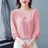 Fashion Chiffon Tops For Women Summer Three quarter Sleeves Doll Collar Shirt Elegant Solid Color Pullover Blouse sky blue L