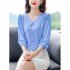 Fashion Chiffon Tops For Women Summer Three quarter Sleeves Doll Collar Shirt Elegant Solid Color Pullover Blouse White M