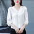 Fashion Chiffon Tops For Women Summer Three quarter Sleeves Doll Collar Shirt Elegant Solid Color Pullover Blouse White M