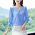 Fashion Chiffon Tops For Women Summer Three quarter Sleeves Doll Collar Shirt Elegant Solid Color Pullover Blouse White 3XL