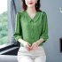 Fashion Chiffon Tops For Women Summer Three quarter Sleeves Doll Collar Shirt Elegant Solid Color Pullover Blouse White 3XL