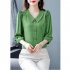 Fashion Chiffon Tops For Women Summer Three quarter Sleeves Doll Collar Shirt Elegant Solid Color Pullover Blouse green 3XL