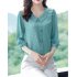 Fashion Chiffon Tops For Women Summer Three quarter Sleeves Doll Collar Shirt Elegant Solid Color Pullover Blouse green 4XL