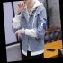 Fashion Denim Jacket with Hood Casual Style Handsome Coat  light blue M
