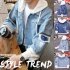 Fashion Denim Jacket with Hood Casual Style Handsome Coat  light blue L