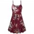 Fashion Flower Print Spaghetti Strap Nursing Maternity Dress for Breastfeeding Red wine M