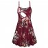 Fashion Flower Print Spaghetti Strap Nursing Maternity Dress for Breastfeeding Red wine L