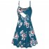 Fashion Flower Print Spaghetti Strap Nursing Maternity Dress for Breastfeeding blue green M
