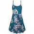 Fashion Flower Print Spaghetti Strap Nursing Maternity Dress for Breastfeeding blue green XL