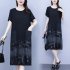Fashion Loose Dress For Women Elegant Digital Printing Round Neck A line Skirt Ice Silk Short Sleeves Midi Skirt 2308 M