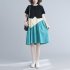 Fashion Maternity Dress For Women Summer Round Neck Short Sleeves A line Skirt Loose Large Size Pullover Dress blue 2XL