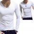 Fashion Men Long Sleeve Shirt Soft Slim T shirt Concise Solid Color Tops  white round neck M