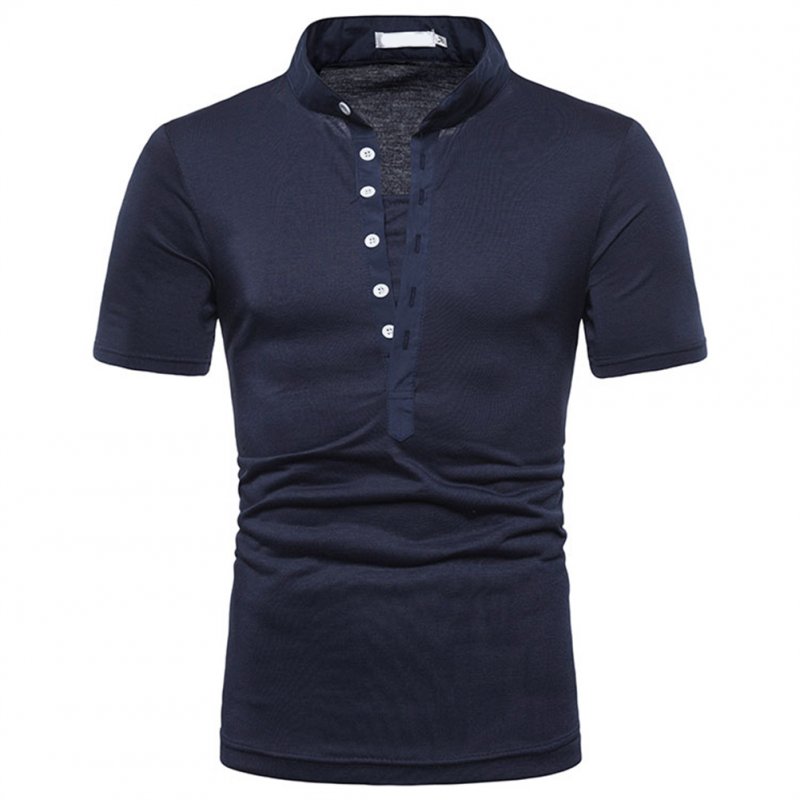 Fashion Men Slim Fit V Neck Short Sleeve Muscle Tee T-shirt  blue_XL