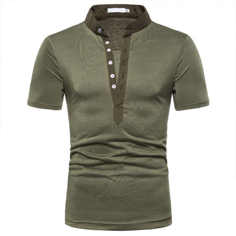 Fashion Men Slim Fit V Neck Short Sleeve Muscle Tee T-shirt  Army Green_L