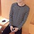 Fashion Men Striped T shirt Long Sleeves Round Neck Pullover Tops Casual Loose Shirt white stripes L