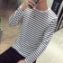 Fashion Men Striped T shirt Long Sleeves Round Neck Pullover Tops Casual Loose Shirt white stripes M