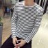 Fashion Men Striped T shirt Long Sleeves Round Neck Pullover Tops Casual Loose Shirt white stripes M