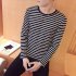 Fashion Men Striped T shirt Long Sleeves Round Neck Pullover Tops Casual Loose Shirt white stripes M