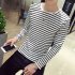 Fashion Men Striped T shirt Long Sleeves Round Neck Pullover Tops Casual Loose Shirt black and white stripes M