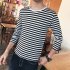 Fashion Men Striped T shirt Long Sleeves Round Neck Pullover Tops Casual Loose Shirt black and white stripes XL
